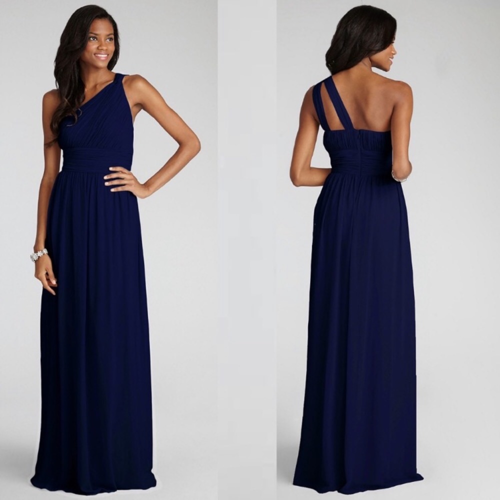 Donna Morgan Navy Chiffon One Shoulder Dress